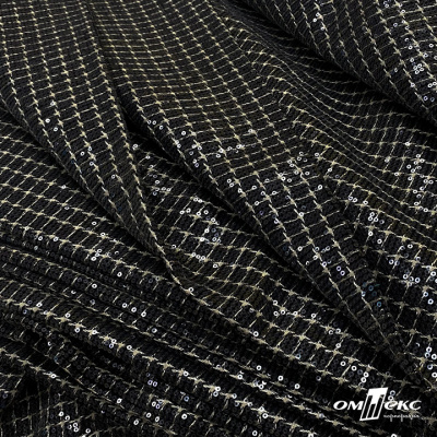 Ткань костюмная с пайетками, 100%полиэстр, 460+/-10 гр/м2, 150см #309 - цв. чёрный - купить в Кызыле. Цена 1 203.93 руб.