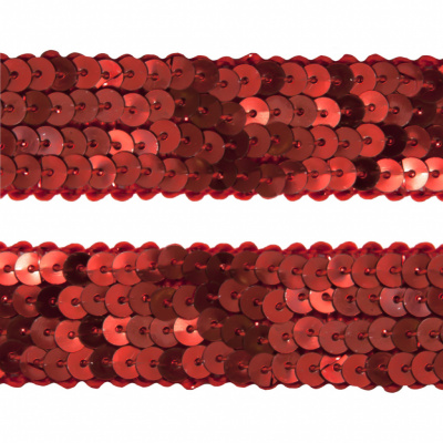 Тесьма с пайетками 3, шир. 20 мм/уп. 25+/-1 м, цвет красный - купить в Кызыле. Цена: 778.19 руб.