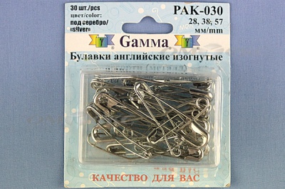 Булавки английские РАК-030 изогнутые, ассорти в блистере 30 шт.  - купить в Кызыле. Цена: 249.83 руб.