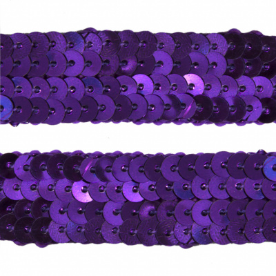 Тесьма с пайетками 12, шир. 20 мм/уп. 25+/-1 м, цвет фиолет - купить в Кызыле. Цена: 778.19 руб.