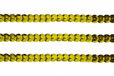 Пайетки "ОмТекс" на нитях, SILVER-BASE, 6 мм С / упак.73+/-1м, цв. 7 - св.золото - купить в Кызыле. Цена: 468.37 руб.