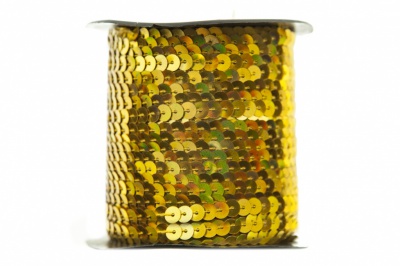 Пайетки "ОмТекс" на нитях, SILVER SHINING, 6 мм F / упак.91+/-1м, цв. 48 - золото - купить в Кызыле. Цена: 356.19 руб.