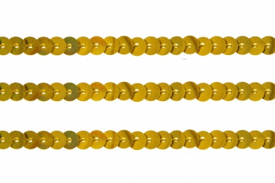Пайетки "ОмТекс" на нитях, SILVER SHINING, 6 мм F / упак.91+/-1м, цв. 48 - золото - купить в Кызыле. Цена: 356.19 руб.
