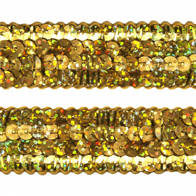 Тесьма с пайетками D16, шир. 20 мм/уп. 25+/-1 м, цвет золото - купить в Кызыле. Цена: 778.19 руб.